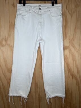 Hudson Remi White High Rise Straight Crop Jeans Frayed Hem Size 31 Coastal